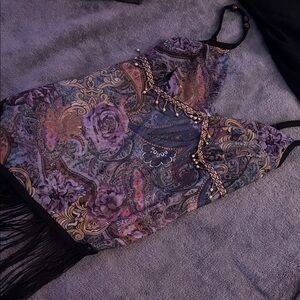 SHEIN Purple Floral Camisole with Fringe